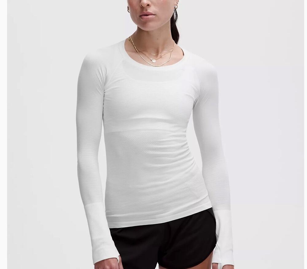 Lululemon Swiftly Tech Long-Sleeve Shirt 2.0 Hip Length Ivory White Size 10